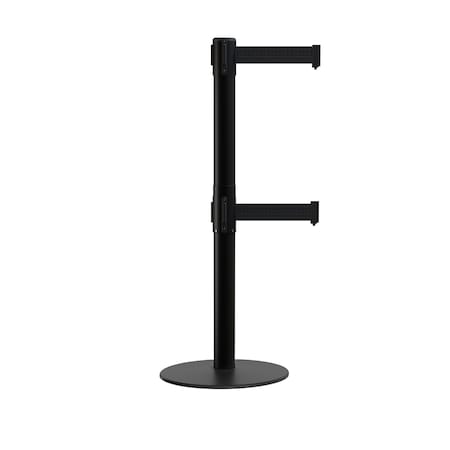 Montour Line Stanchion Dual Belt Barrier Flat Base Black Post 13ft. Black Belt S400D-BK-BK-130